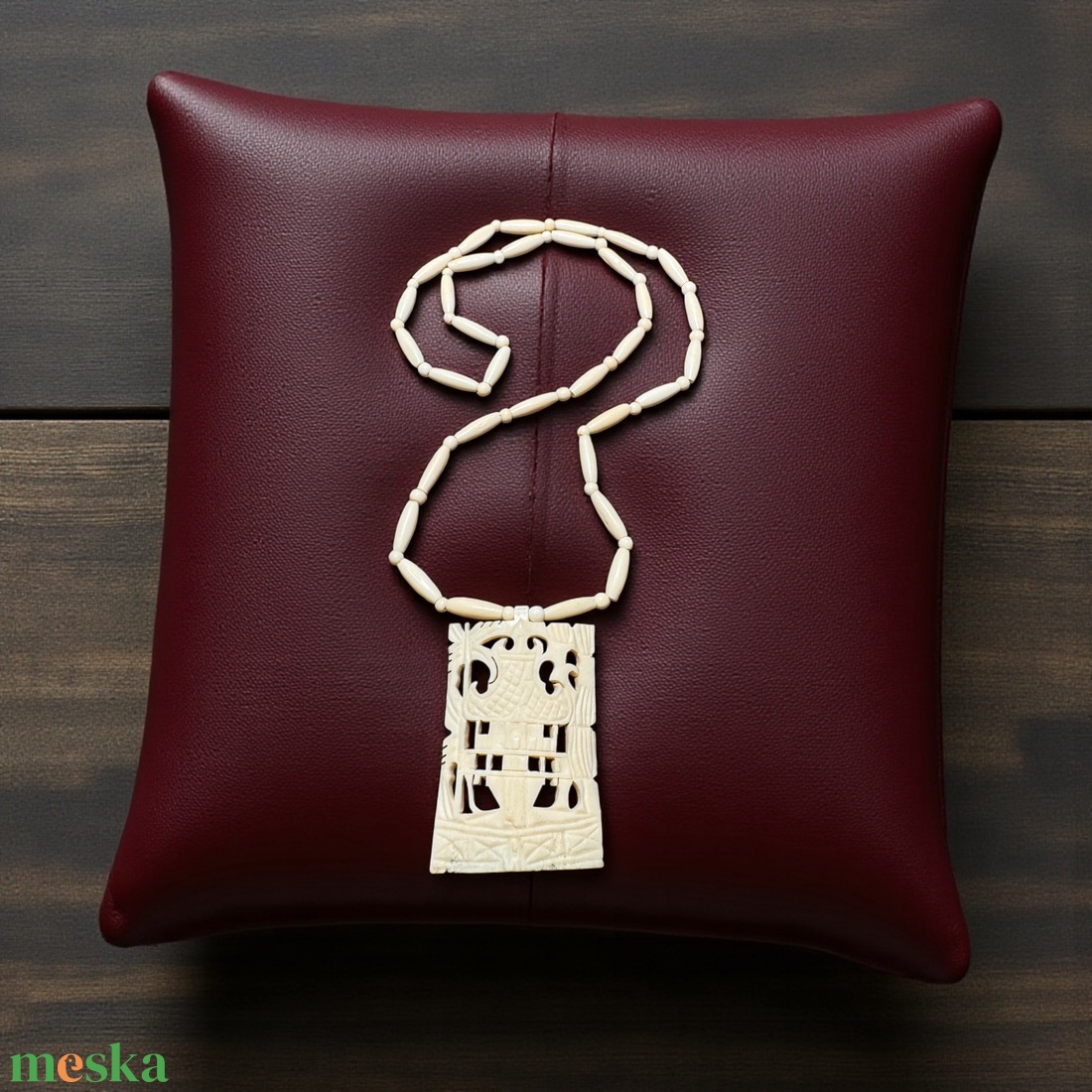 Bohém csont nyaklánc, elefánt csont ékszer, retro vintage ékszer, midcentury ékszer, nyaklánc, nyakék 70-es évekből - ékszer - ékszerszett - Meska.hu