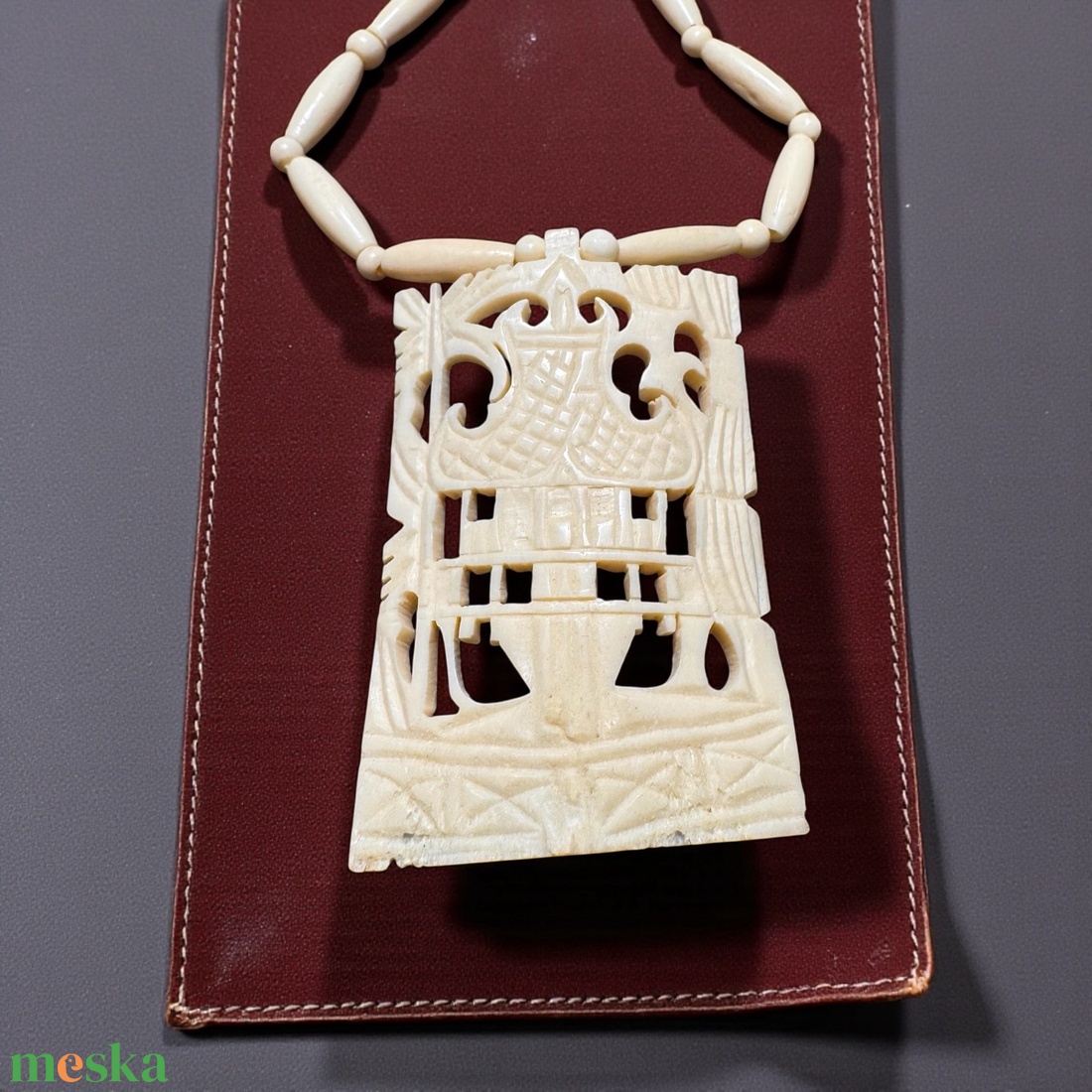 Bohém csont nyaklánc, elefánt csont ékszer, retro vintage ékszer, midcentury ékszer, nyaklánc, nyakék 70-es évekből - ékszer - ékszerszett - Meska.hu