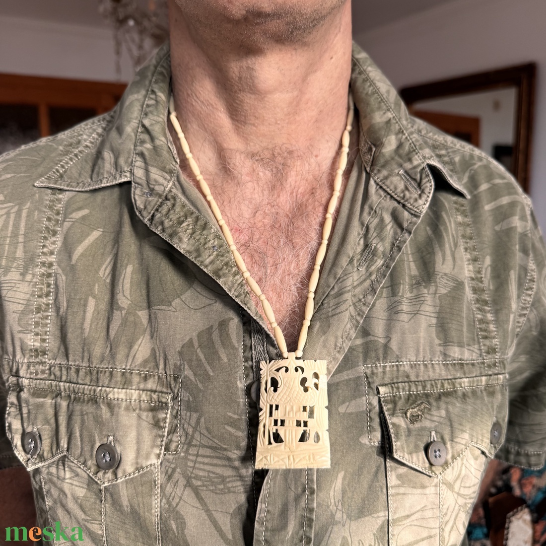 Bohém csont nyaklánc, elefánt csont ékszer, retro vintage ékszer, midcentury ékszer, nyaklánc, nyakék 70-es évekből - ékszer - ékszerszett - Meska.hu