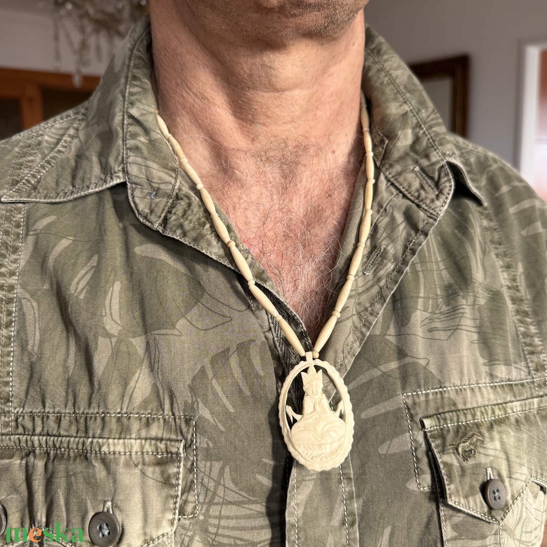 Bohém buddha csont nyaklánc, elefánt csont ékszer, retro ékszer, midcentury ékszer, nyaklánc, nyakék 70-es évekből - ékszer - ékszerszett - Meska.hu