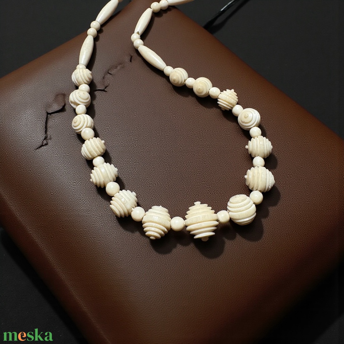 Bohém csont nyaklánc, elefánt csont ékszer, retro vintage ékszer, midcentury ékszer, nyaklánc, nyakék 70-es évekből - ékszer - ékszerszett - Meska.hu