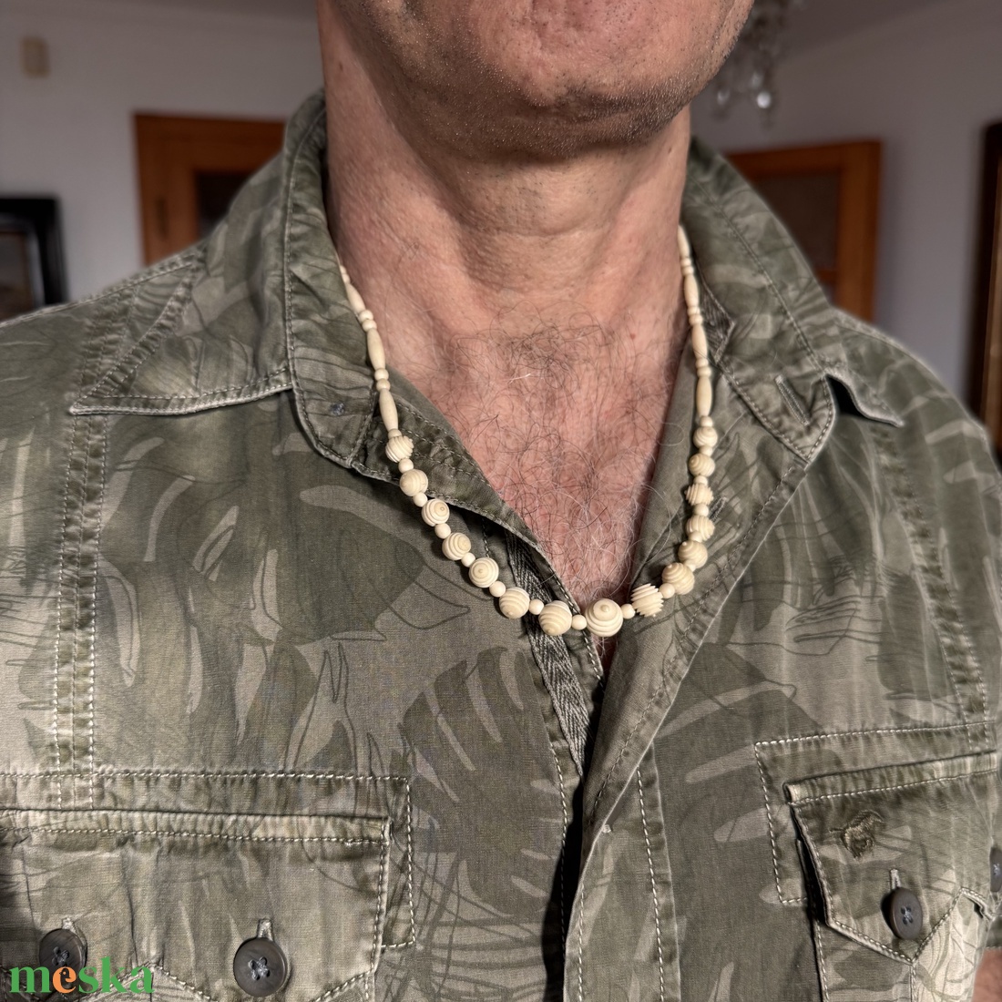 Bohém csont nyaklánc, elefánt csont ékszer, retro vintage ékszer, midcentury ékszer, nyaklánc, nyakék 70-es évekből - ékszer - ékszerszett - Meska.hu