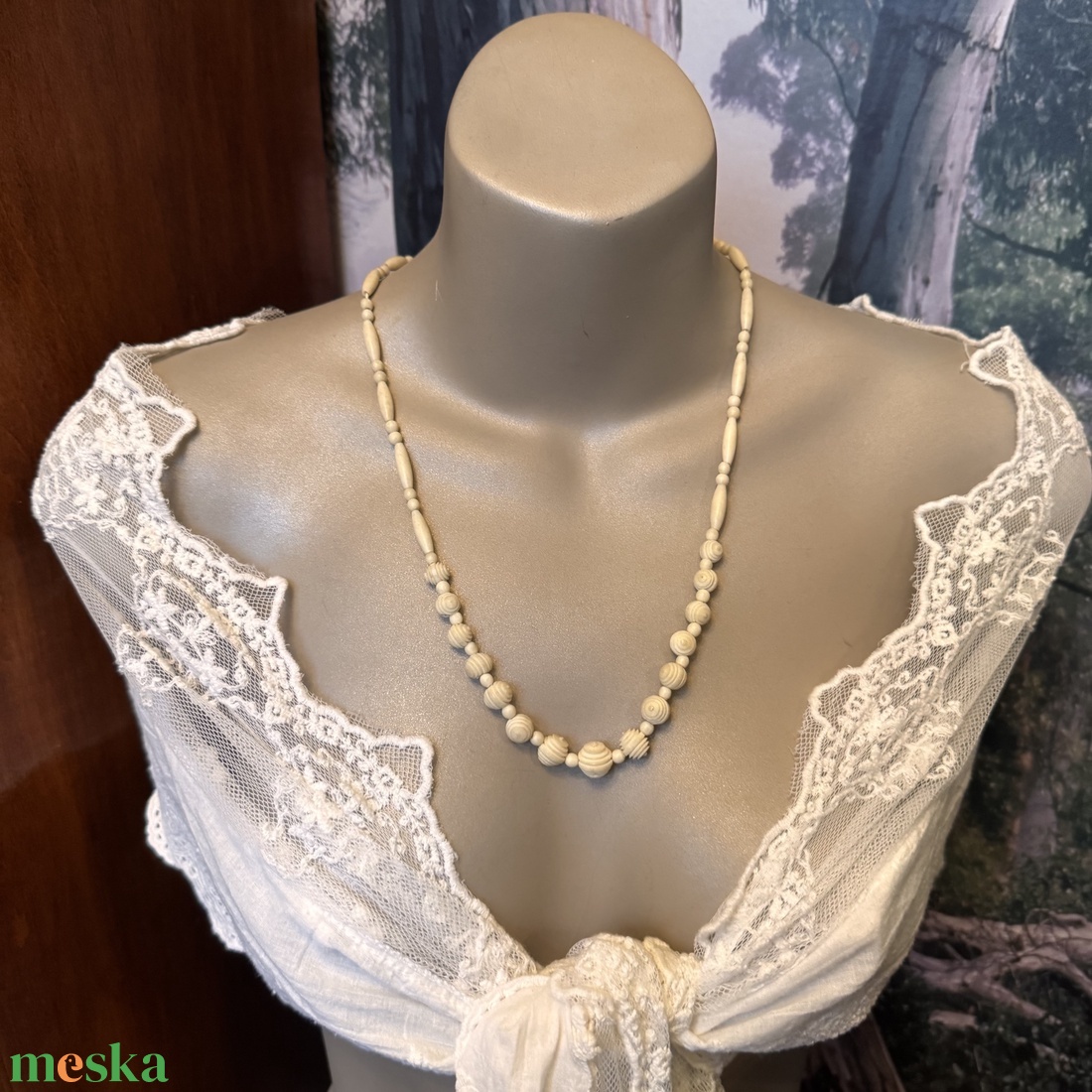 Bohém csont nyaklánc, elefánt csont ékszer, retro vintage ékszer, midcentury ékszer, nyaklánc, nyakék 70-es évekből - ékszer - ékszerszett - Meska.hu