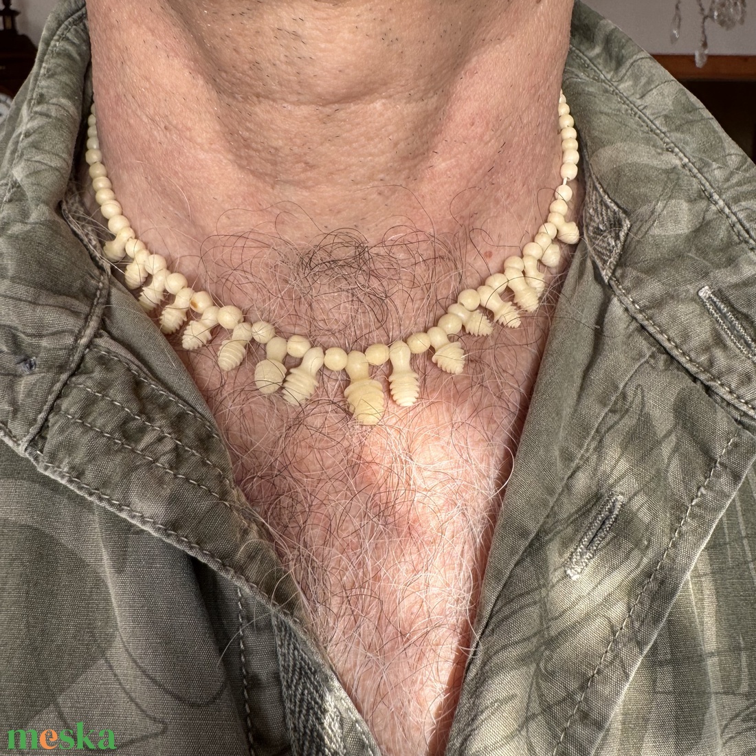 Bohém régi csont ékszer, retro ékszer, egyedi elefánt csont ékszer, nyaklánc, retro nyakék 70-es évekből - ékszer - ékszerszett - Meska.hu