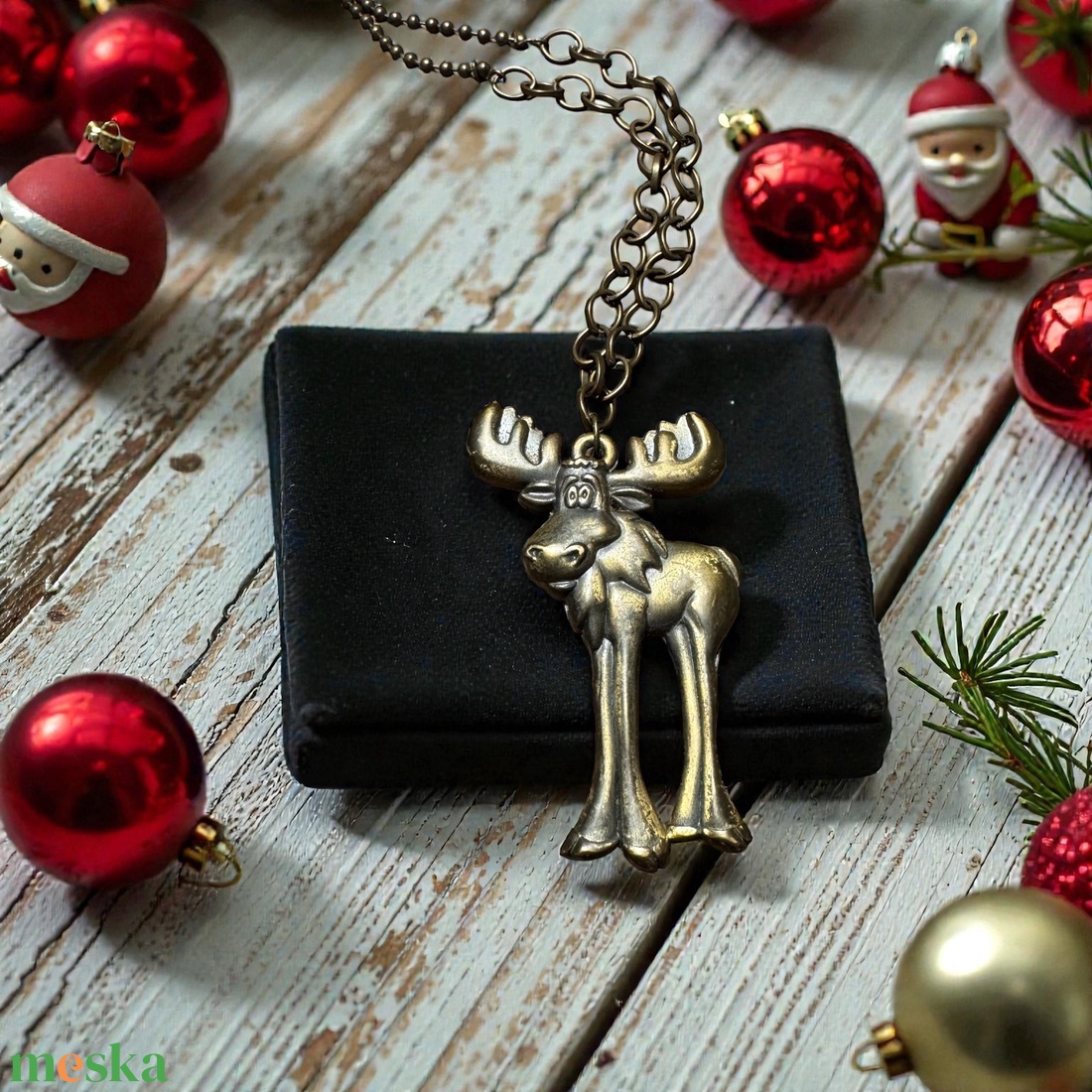 Szarvasos nyaklánc hosszú réz láncon, retro réz szarvas medálos nyaklánc, feltűnő réz nyakék - ékszer - nyaklánc - hosszú nyaklánc - Meska.hu