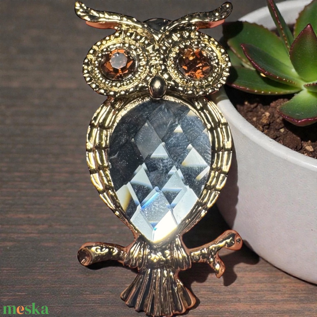 Bagoly madár Vintage BROSS az 1980-as évekből, gyönyörű elegáns strasszos kitűző, pin szövetkabátra, blúzra,  blézerre - ékszer - kitűző és bross - Meska.hu