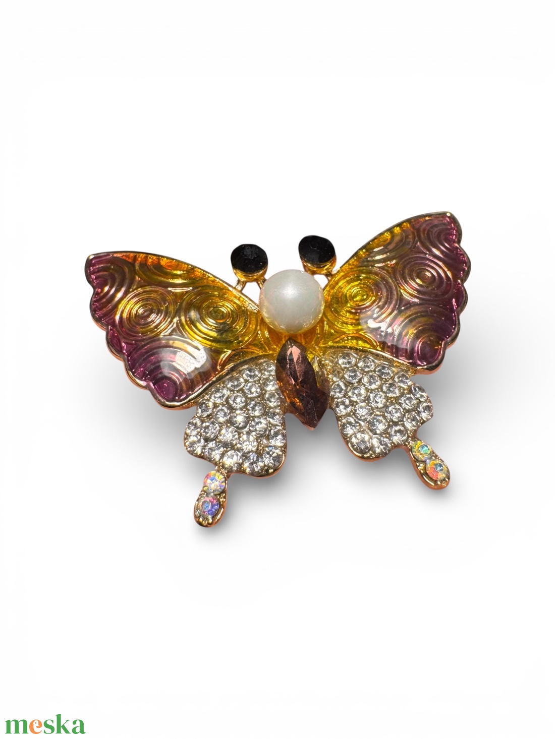 Pillangó Vintage BROSS az 1980-as évekből, gyönyörű elegáns strasszos kitűző, pin szövetkabátra, blúzra,  blézerre - ékszer - kitűző és bross - Meska.hu