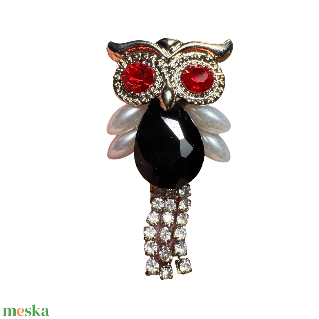 Bagoly madár Vintage BROSS az 1980-as évekből, gyönyörű elegáns strasszos kitűző, pin szövetkabátra, blúzra,  blézerre - ékszer - kitűző és bross - Meska.hu