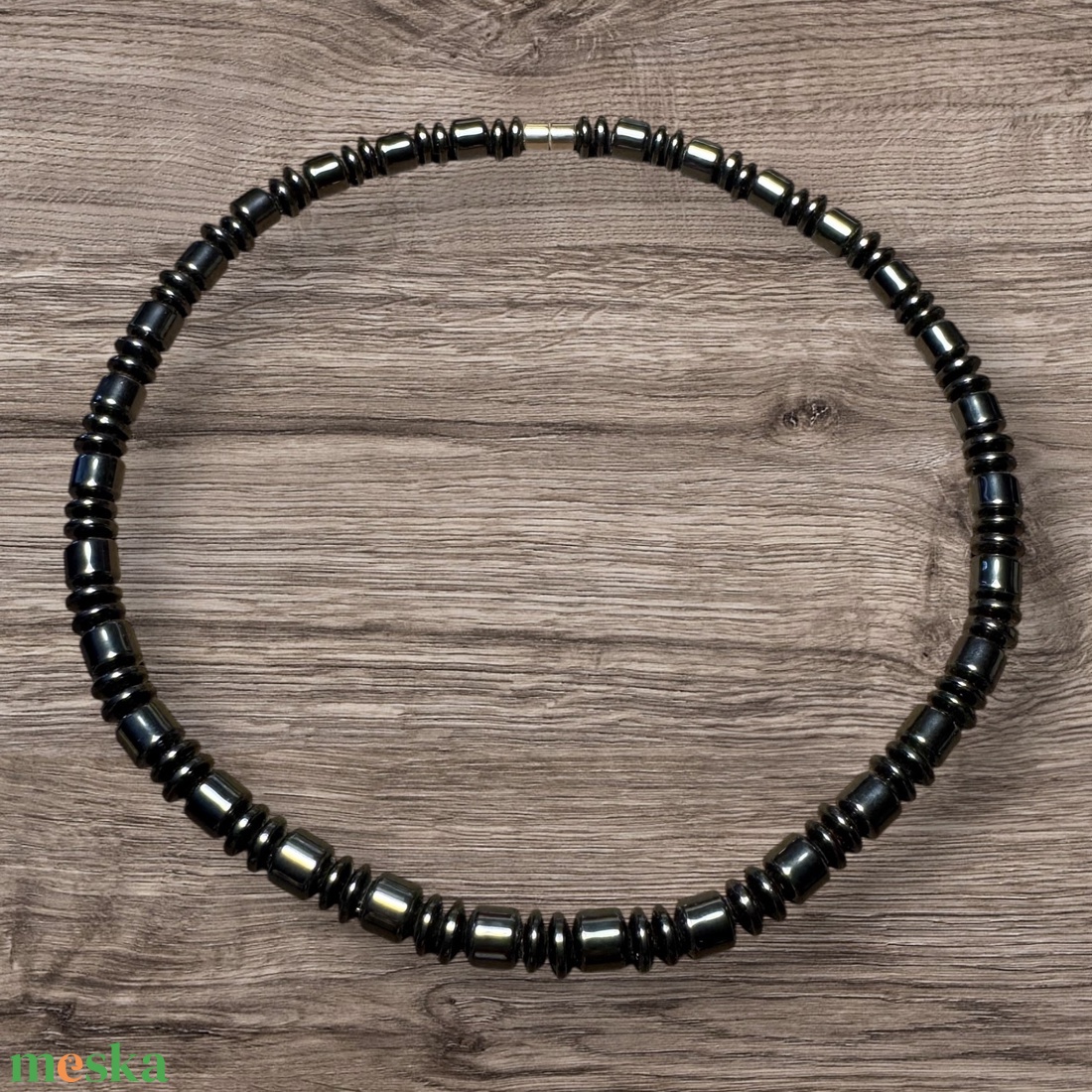 Férfi vagy UNISEX nyaklánc ásvány szemekből, 44 cm hematit magnetit fekete mágneses ásvány lánc férfiaknak vasból - ékszer - nyaklánc - statement nyaklánc - Meska.hu