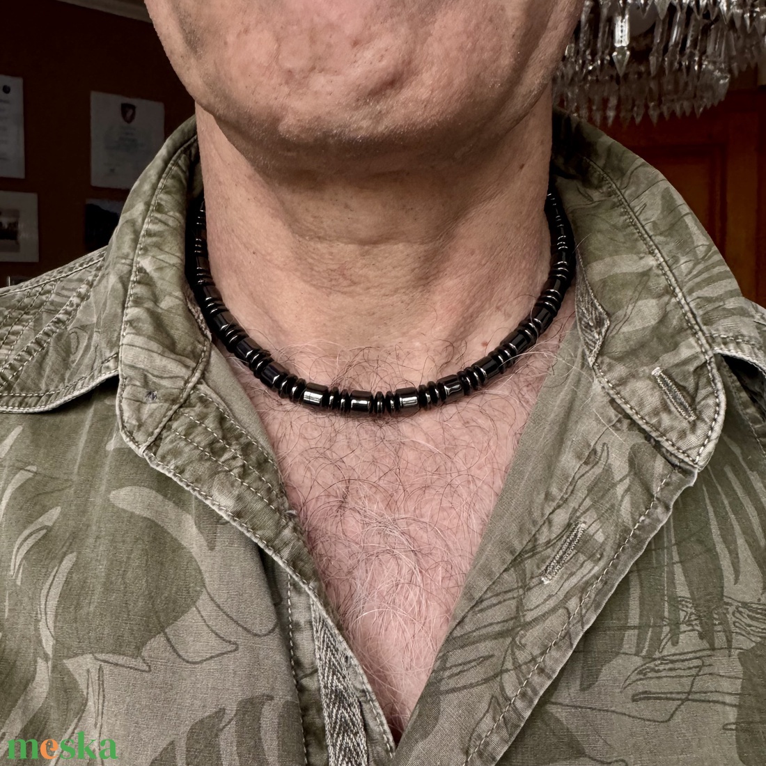 Férfi vagy UNISEX nyaklánc ásvány szemekből, 44 cm hematit magnetit fekete mágneses ásvány lánc férfiaknak vasból - ékszer - nyaklánc - statement nyaklánc - Meska.hu
