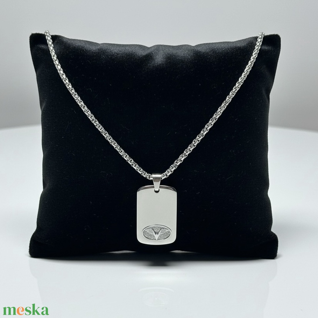 Férfi nyaklánc acélból stilizált sólyom medállal, acél lánc férfiaknak dögcédulával fényes acélból, nagyon férfias lánc! - ékszer - nyaklánc - statement nyaklánc - Meska.hu