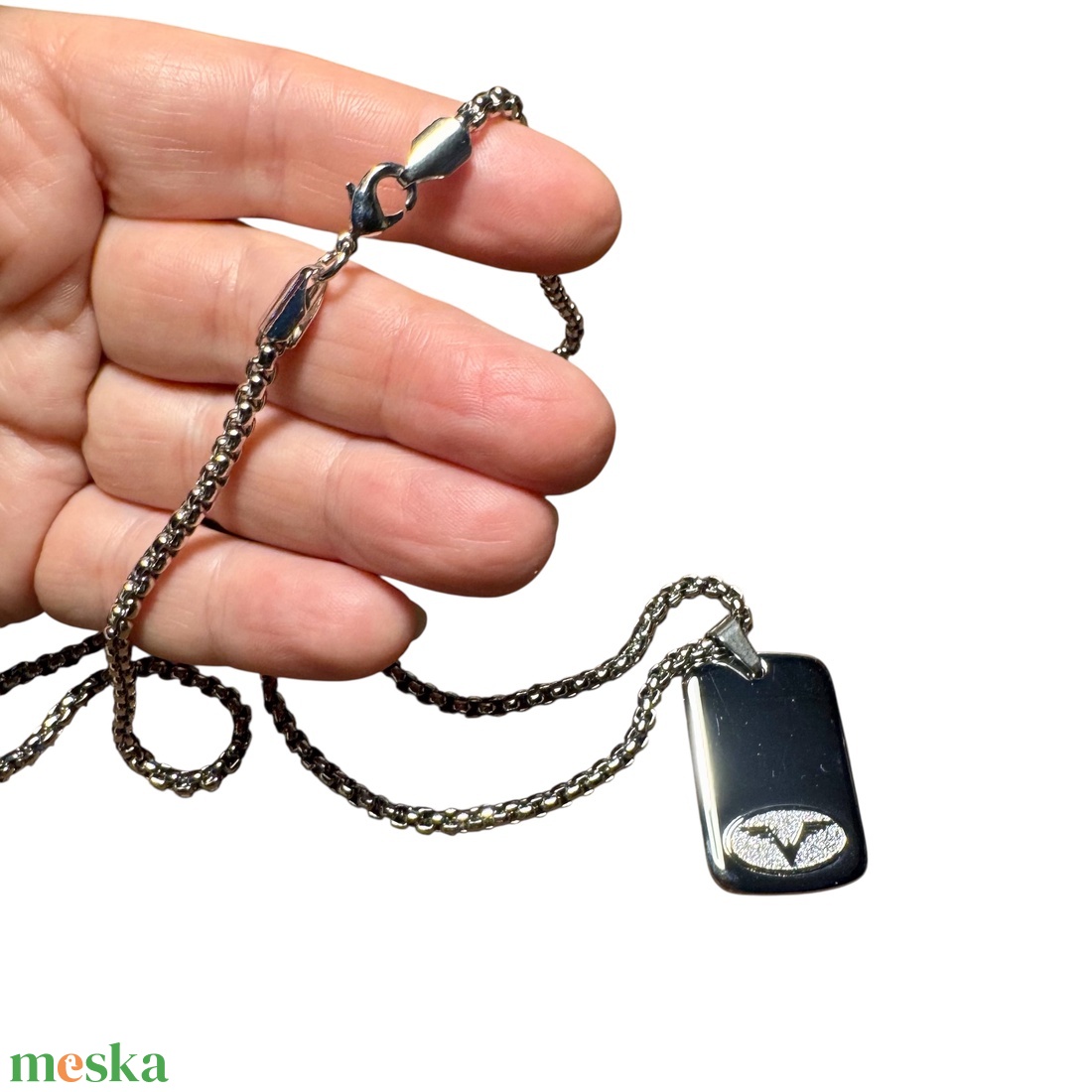 Férfi nyaklánc acélból stilizált sólyom medállal, acél lánc férfiaknak dögcédulával fényes acélból, nagyon férfias lánc! - ékszer - nyaklánc - statement nyaklánc - Meska.hu