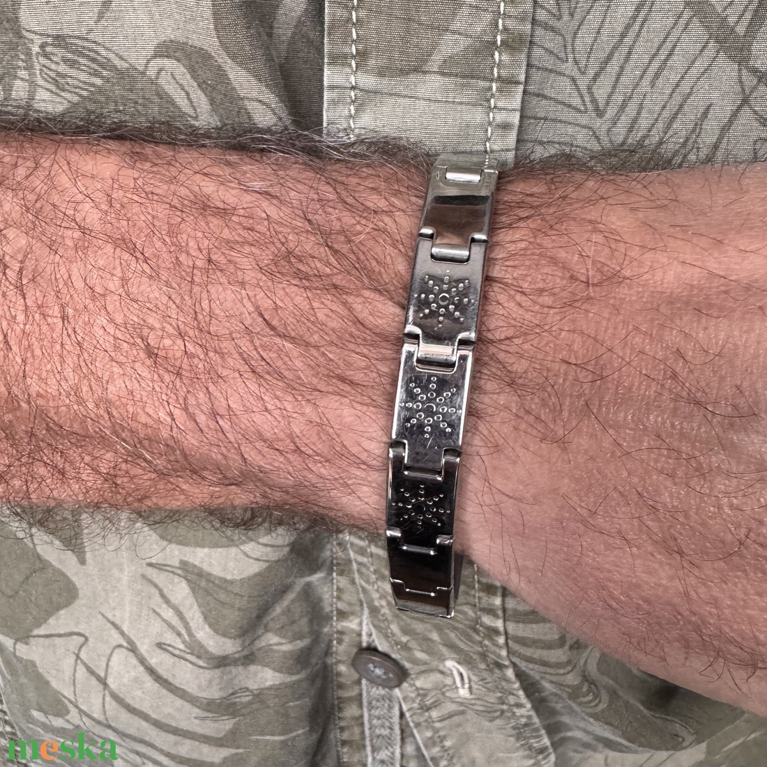 Férfi acél karkötő 21 cm acél karperec férfiaknak, nagyobb méretű retro acél férfi karkötő - ékszer - karkötő - gyöngyös karkötő - Meska.hu