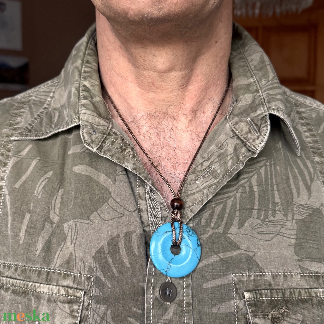 Férfi vagy UNISEX nyaklánc türkiz medállal, férfi türkiz köves nyakánc, uniszex nyakék - ékszer - nyaklánc - statement nyaklánc - Meska.hu