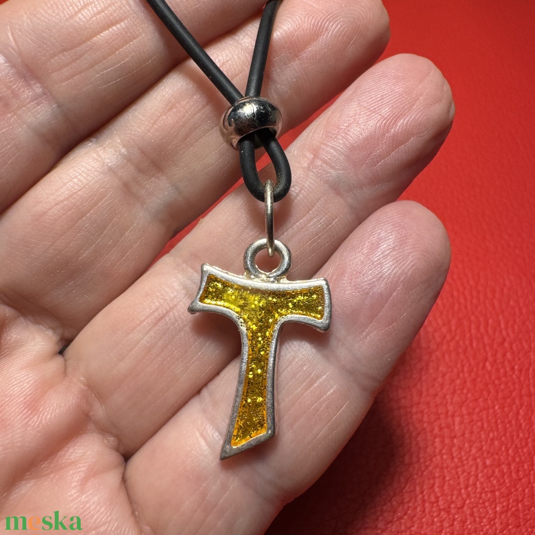 Antoniusz kereszt, Tau kereszt tűzzománcból kereszt nyakláncra � vintage vallásos ékszer az 1970�80-as évekből - ékszer - nyaklánc - medálos nyaklánc - Meska.hu