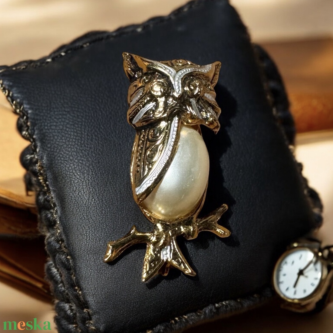 Bross, 24 karát aranyozott Damascene kitűző vintage damaszkén bross, Toledó spanyol ékszer, aranyozott kézműves bross - ékszer - kitűző és bross - Meska.hu