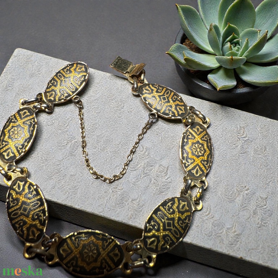 24 karát aranyozott Damascene karkötő, damaszkén toledói karperec, Toledó spanyol ékszer damascene - ékszer - karkötő - karperec - Meska.hu