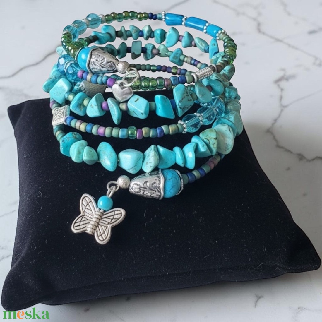 Türkiz köves rugalmas Karkötő memóriadróton Méret: M/L - erősebb hölgyeknek is ajánlom! Türkiz karperec - ékszer - karkötő - memóriadrótos karkötő - Meska.hu