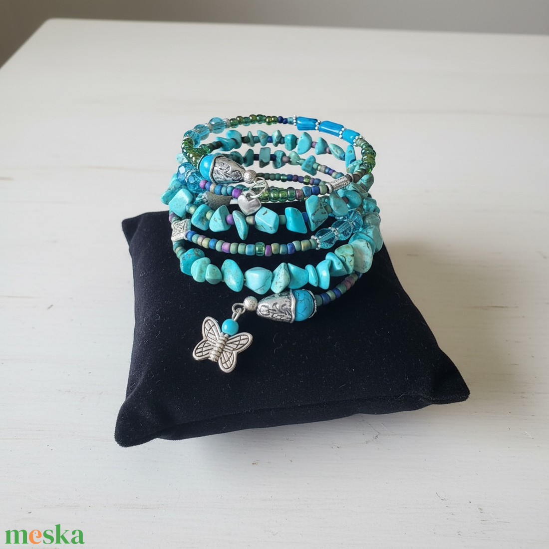 Türkiz köves rugalmas Karkötő memóriadróton Méret: M/L - erősebb hölgyeknek is ajánlom! Türkiz karperec - ékszer - karkötő - memóriadrótos karkötő - Meska.hu