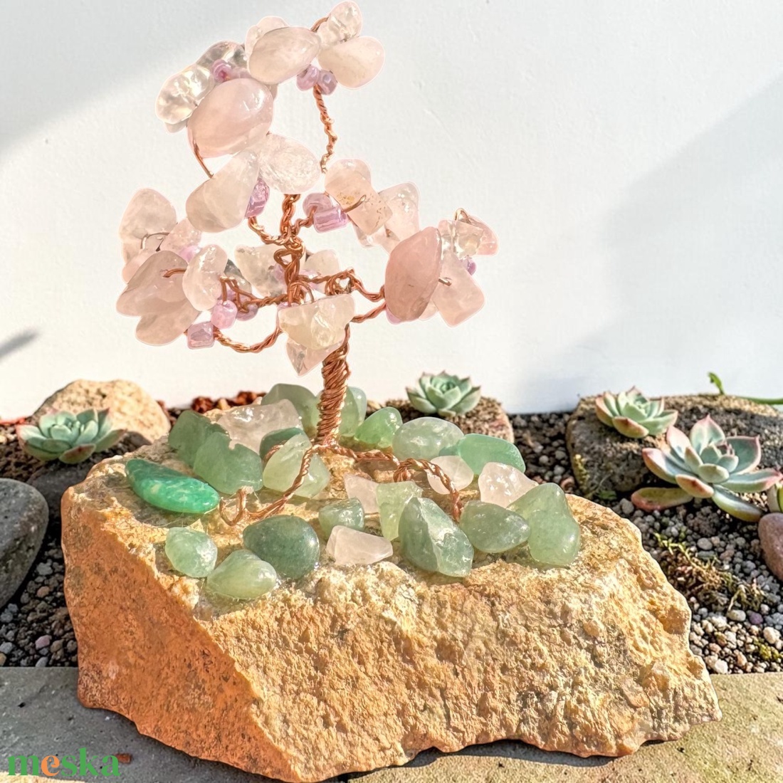 Kristály fa rózsakvarc és aventurin ásványból, Bonsai kristály Ékszerfa szerencsefa, életfa, drágakő fa, pénzfa - otthon & életmód - dekoráció - asztal és polc dekoráció - gyöngyfa, ásványfa - Meska.hu
