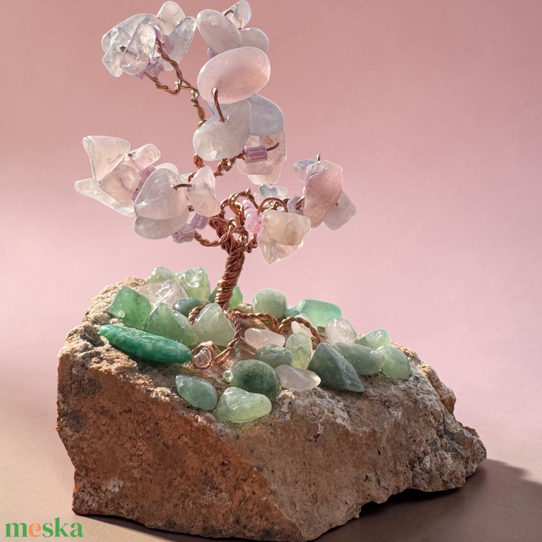 Kristály fa rózsakvarc és aventurin ásványból, Bonsai kristály Ékszerfa szerencsefa, életfa, drágakő fa, pénzfa - otthon & életmód - dekoráció - asztal és polc dekoráció - gyöngyfa, ásványfa - Meska.hu