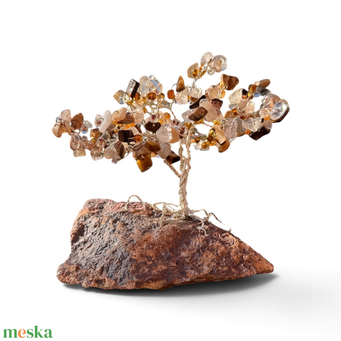 Jáspis, hegyikristály, arany rutil kristály fa, kristály bonsai, ékszerfa, szerencsefa, életfa, pénzfa, kristályfa  - otthon & életmód - dekoráció - asztal és polc dekoráció - gyöngyfa, ásványfa - Meska.hu