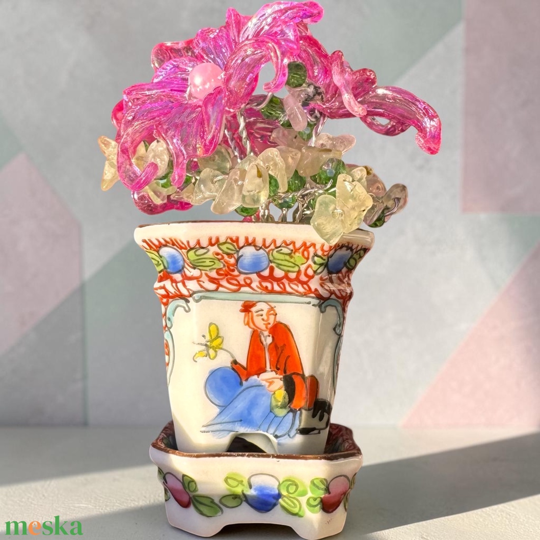 Rózsakvarc prehnit bonsai, Drágakő ékszerfa, szerencsefa, életfa, pénzfa, kristályfa kövekből fa - otthon & életmód - dekoráció - asztal és polc dekoráció - gyöngyfa, ásványfa - Meska.hu