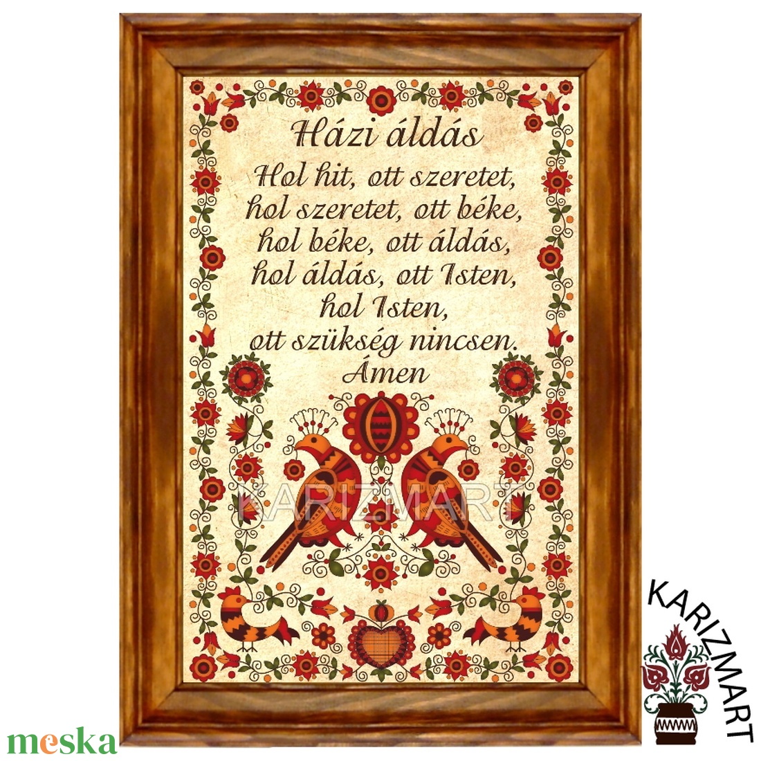 Falikép Házi Áldás rábaközi madaras motívummal #KK05-5H - otthon & életmód - vallás - házi áldás - Meska.hu