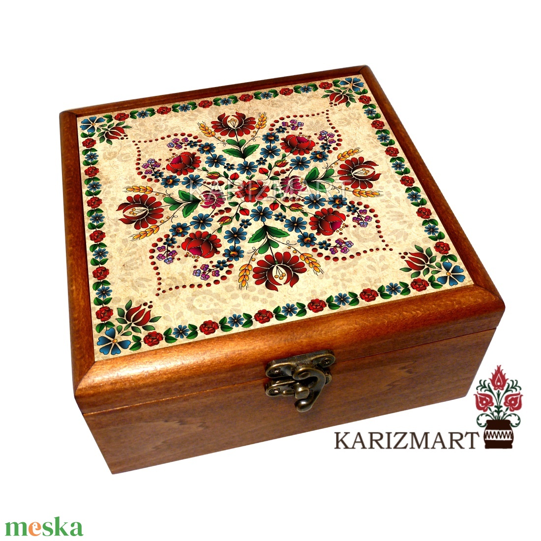 Ékszeres Teás Díszdoboz Tároló doboz kalocsai motívummal #10 - ékszer - ékszertartó - ékszerdoboz - Meska.hu