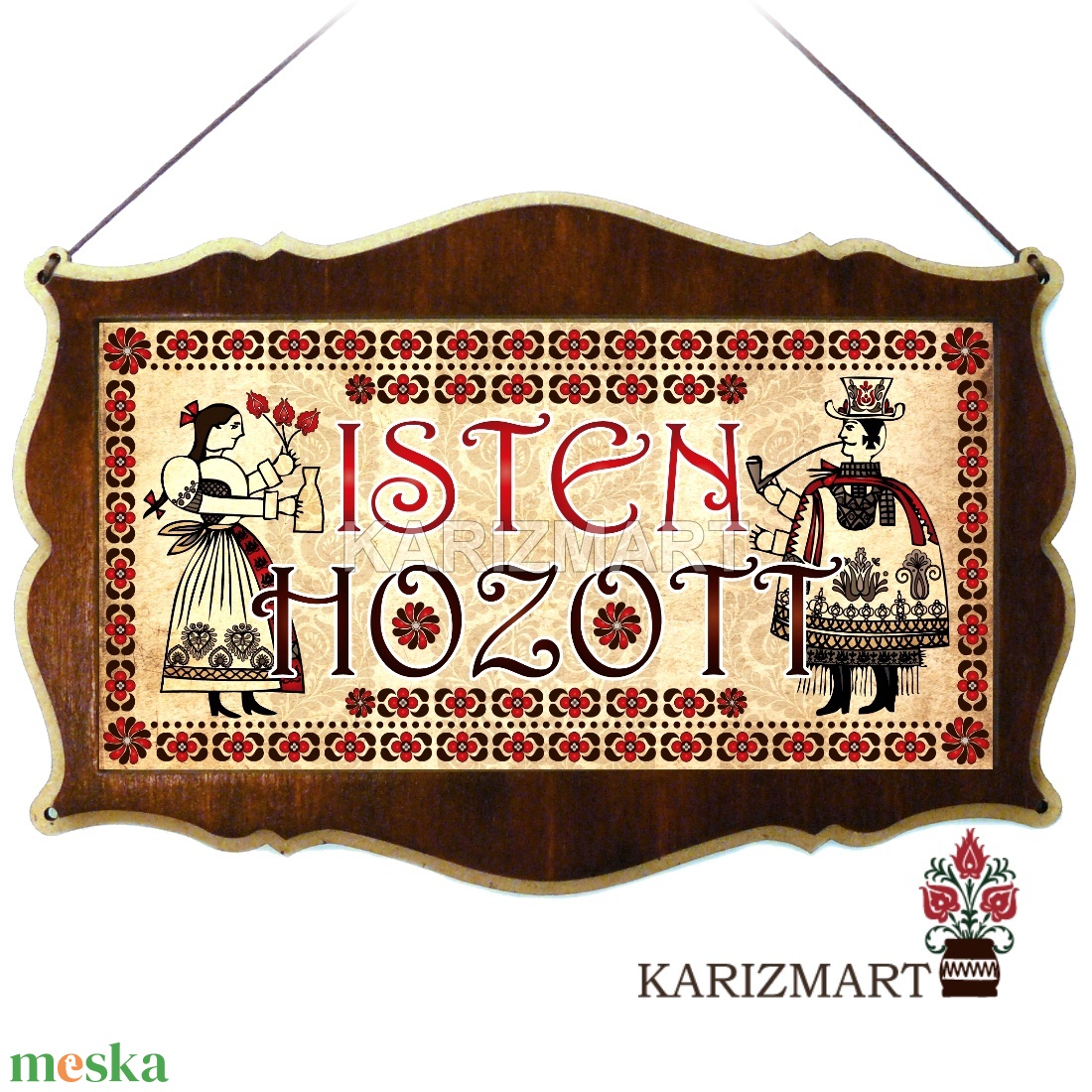 Ajtótábla Isten hozott népies pár motívummal Egyedi nevekkel #8 - otthon & lakás - dekoráció - ajtó- és ablak dekoráció - ajtótábla - Meska.hu