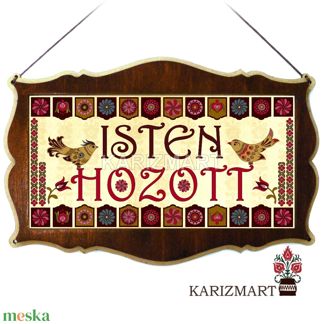 Ajtótábla Isten hozott madaras szűrhímzés mintával #AT01-7 - otthon & életmód - dekoráció - ajtó- és ablak dekoráció - ajtótábla - Meska.hu