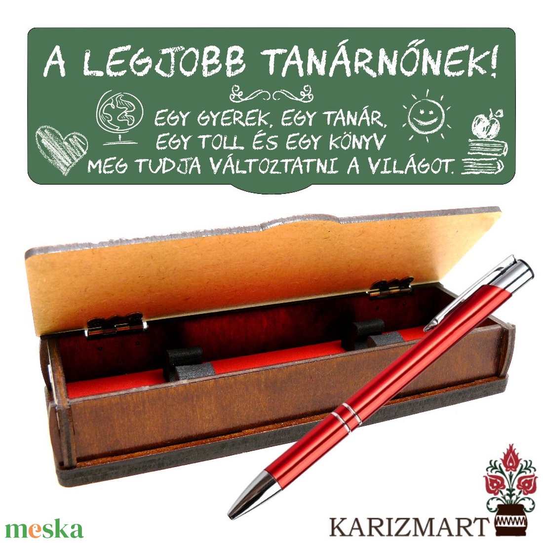 Tolltartó doboz golyóstollal egyedi felirattal - Iskolatábla #IT02-H16 - otthon & életmód - papír, írószer - ceruza & toll - Meska.hu