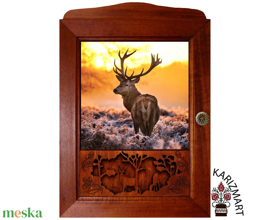 Kulcstartó szekrény, kulcsos szekrény Vadász Szarvas motívummal #KSZ02-40 - otthon & életmód - dekoráció - fali és függő dekoráció - fali kulcstartó - Meska.hu