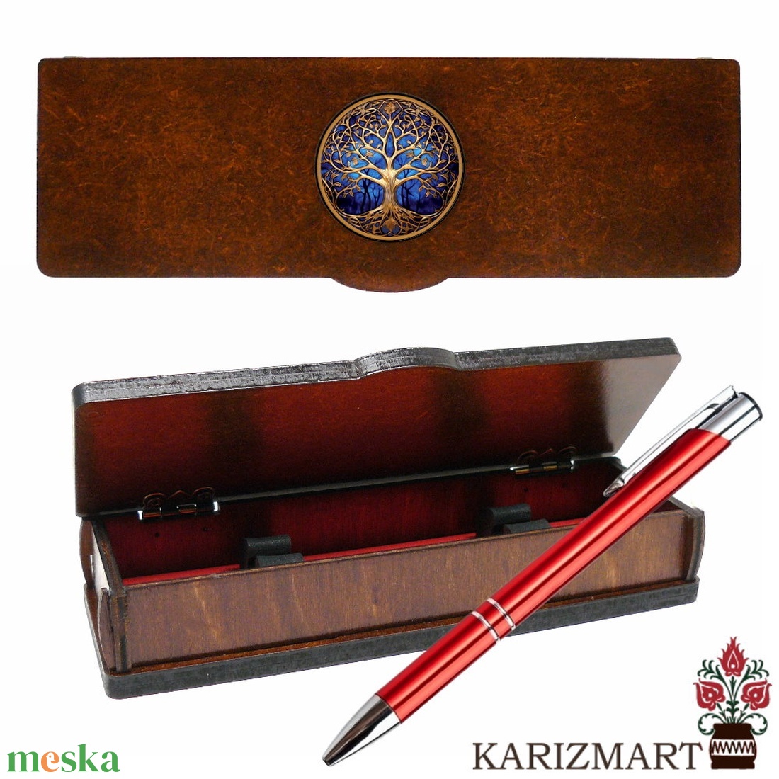 Tolltartó, egyedi felirattal, golyóstollal életfa #IT02-03 - otthon & életmód - papír, írószer - tolltartó & ceruzatekercs - Meska.hu