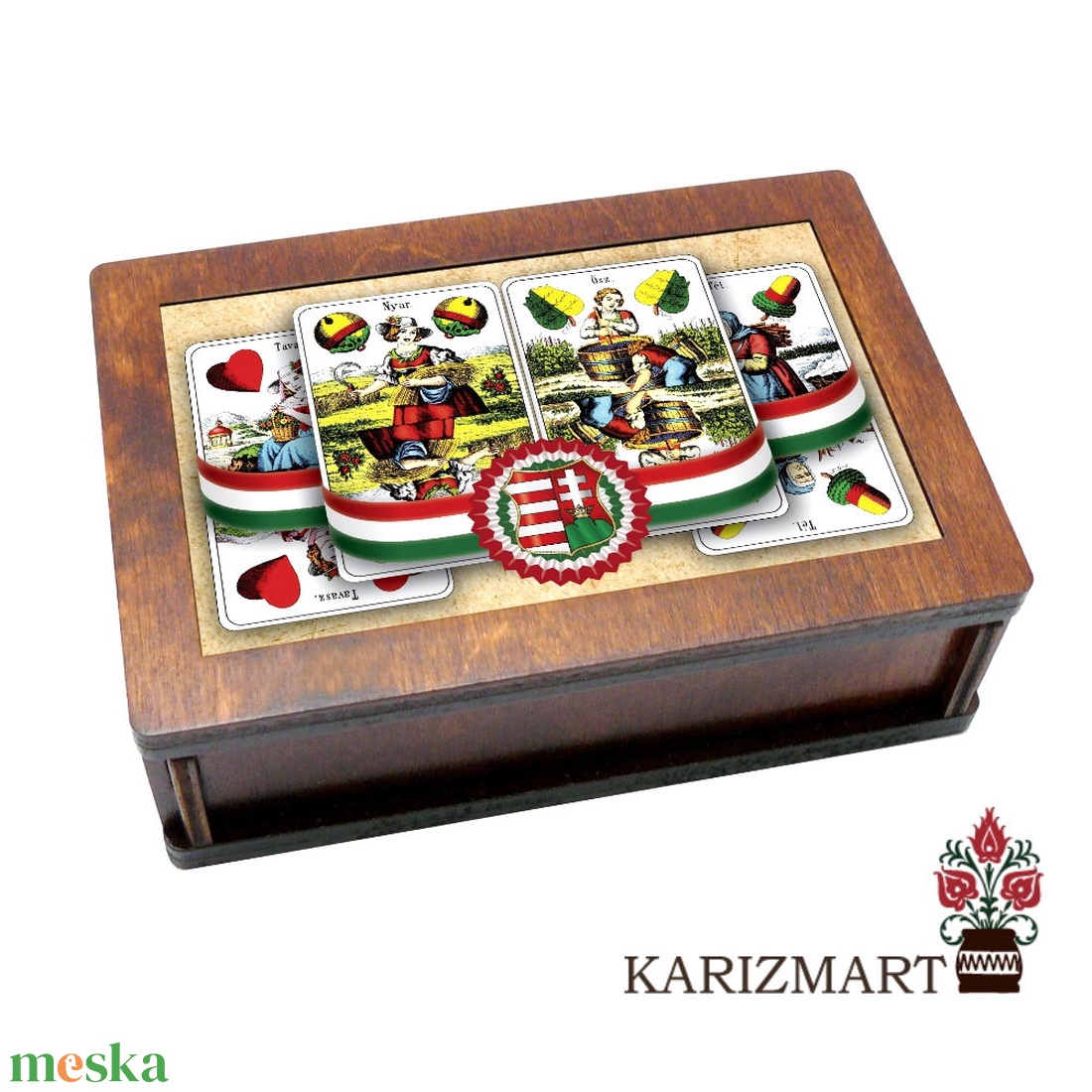 Kártyatartó díszdoboz 1 csomag magyar kártyával #KDM-05 - játék & sport - táblajáték és kártyajáték - kártya - Meska.hu