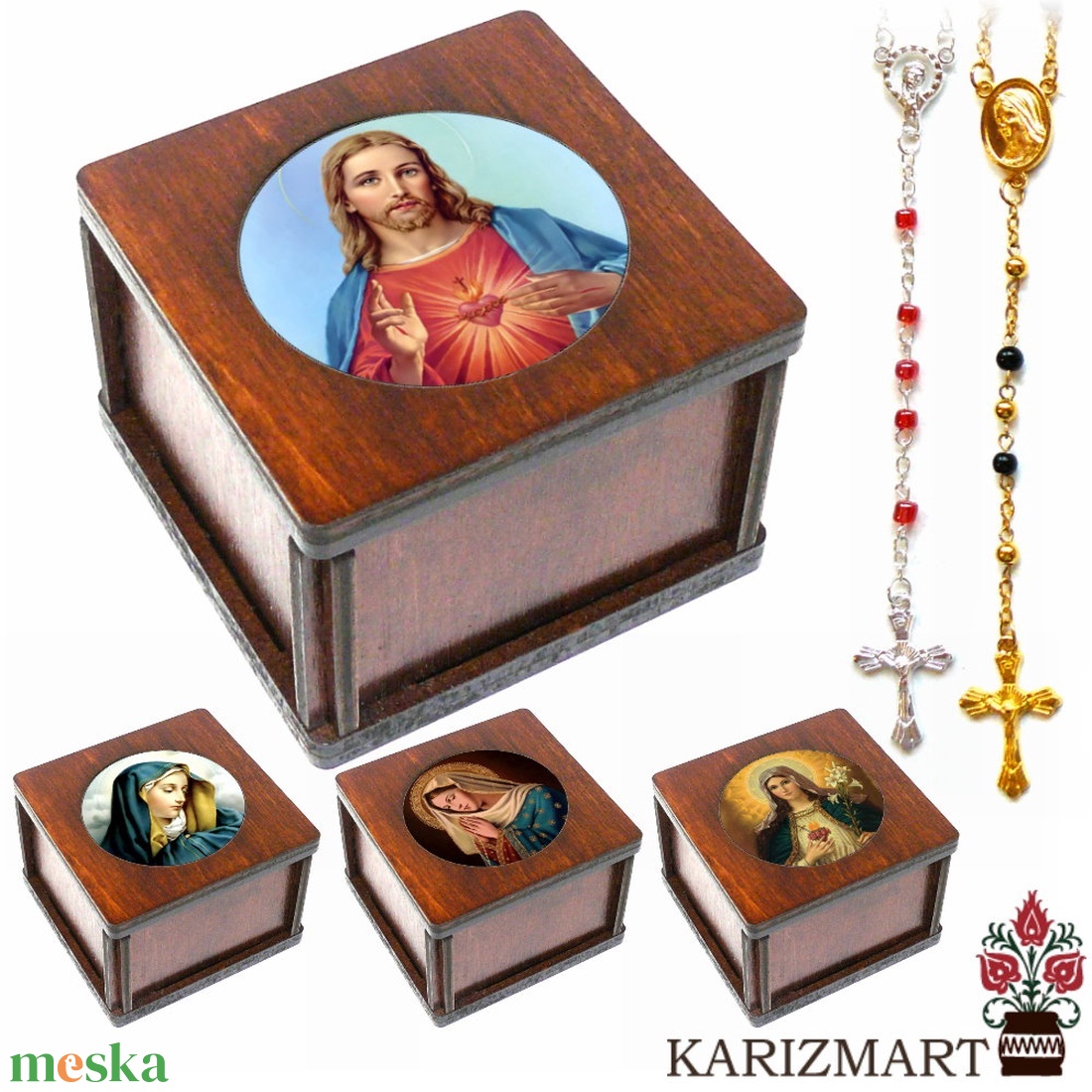 � Rózsafüzér díszdobozzal - Választható képpel #DD01-RF (01-06) - otthon & életmód - vallás - lánc & füzér - Meska.hu