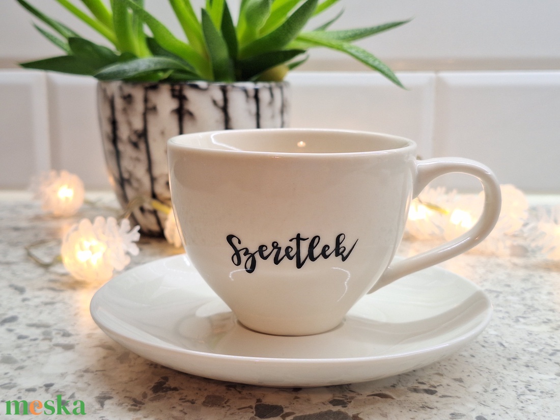 Kávéscsésze kistányérral Szeretlek - otthon & életmód - konyhafelszerelés, tálalás - tálalás - bögre & csésze - Meska.hu