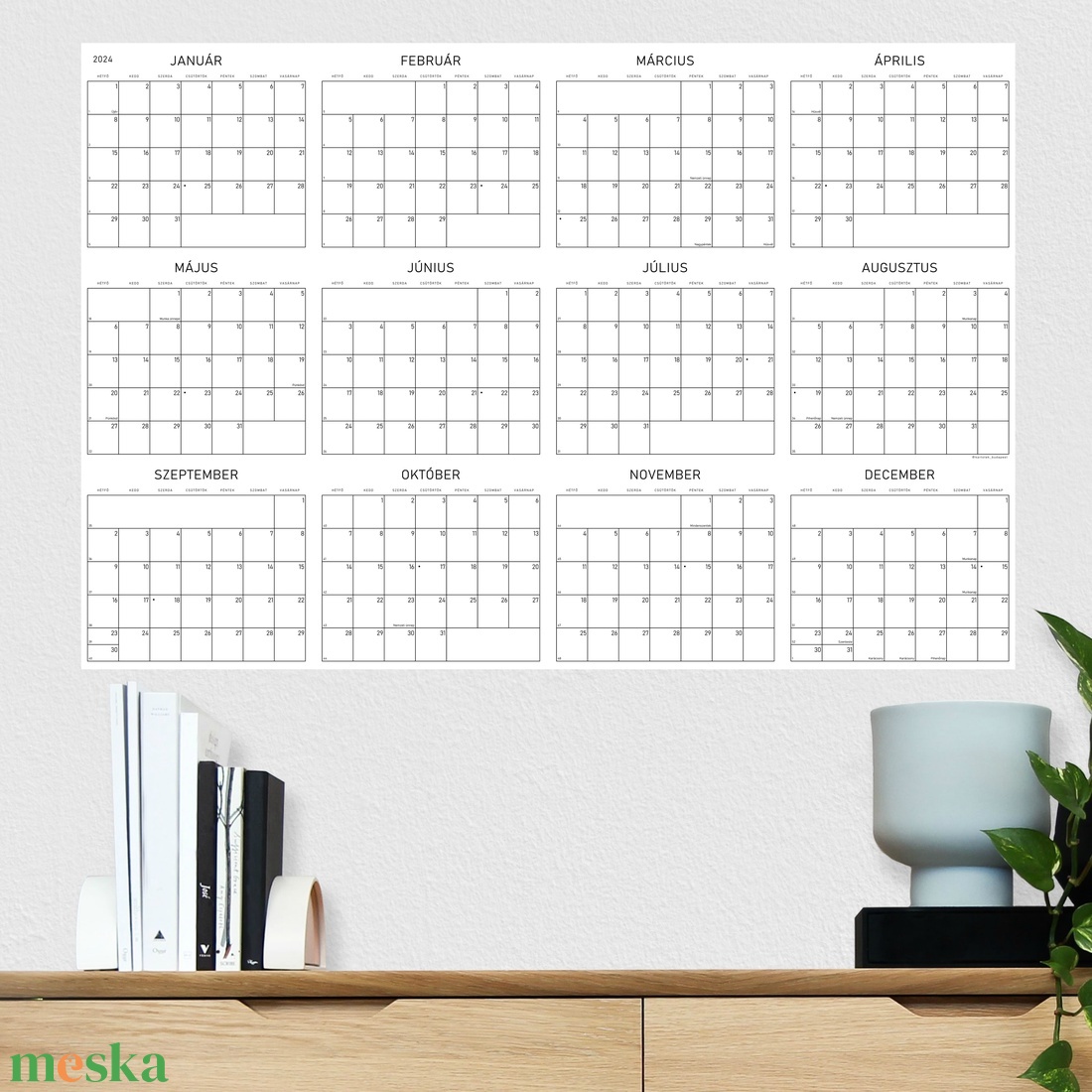 Poszternaptár 2024 _ ' G R Á F ' Nagyméretű évtervező / éves tervező naptár - otthon & életmód - papír, írószer - naptár & tervező - Meska.hu