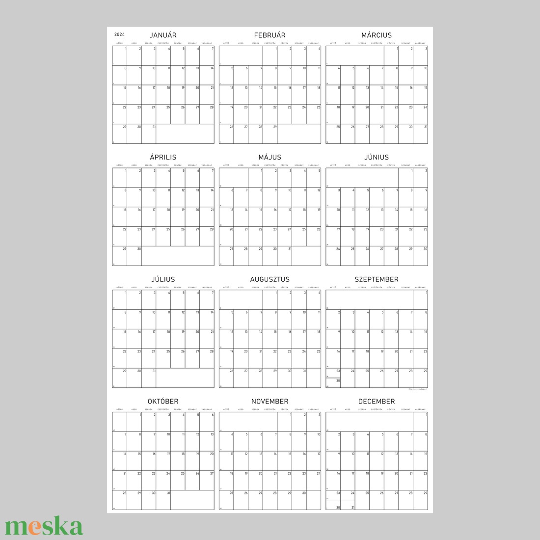 Poszternaptár 2024 _ ' G R Á F ' Nagyméretű évtervező / éves tervező naptár - otthon & életmód - papír, írószer - naptár & tervező - Meska.hu