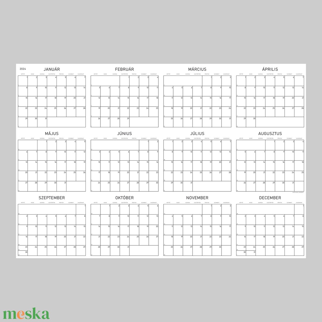 Poszternaptár 2024 _ ' G R Á F ' Nagyméretű évtervező / éves tervező naptár - otthon & életmód - papír, írószer - naptár & tervező - Meska.hu