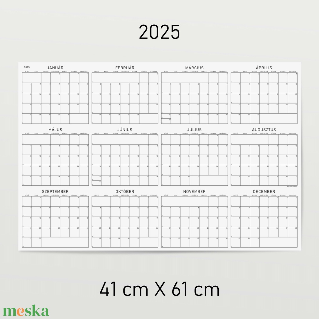 GRÁF éves poszternaptár 2025 / kisméretű évtervező / fekete-fehér tervező naptár - otthon & életmód - papír, írószer - naptár & tervező - Meska.hu