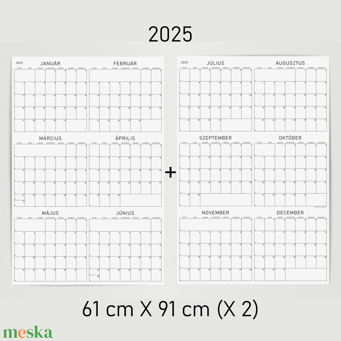 GRÁF két féléves poszternaptár 2025 / nagyméretű évtervező / kétlapos fekete-fehér tervező naptár - otthon & életmód - papír, írószer - naptár & tervező - Meska.hu