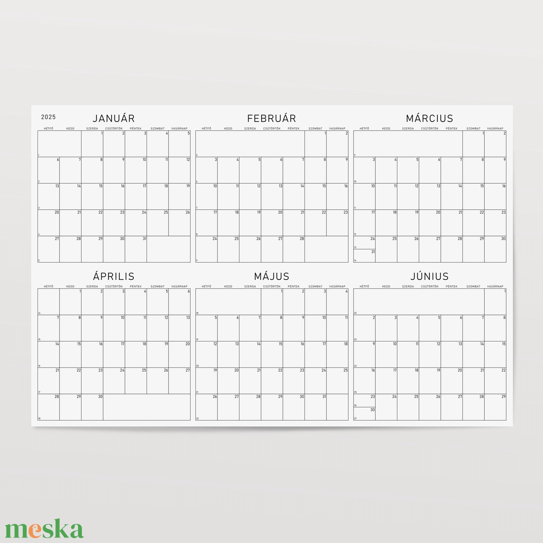 GRÁF két féléves poszternaptár 2025 / nagyméretű évtervező / kétlapos fekete-fehér tervező naptár - otthon & életmód - papír, írószer - naptár & tervező - Meska.hu