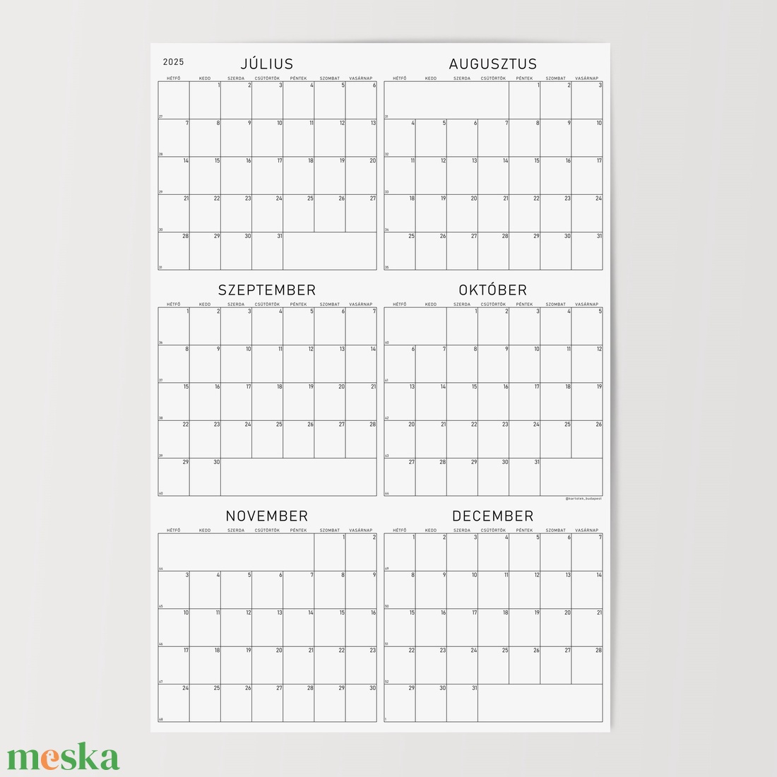 GRÁF két féléves poszternaptár 2025 / nagyméretű évtervező / kétlapos fekete-fehér tervező naptár - otthon & életmód - papír, írószer - naptár & tervező - Meska.hu