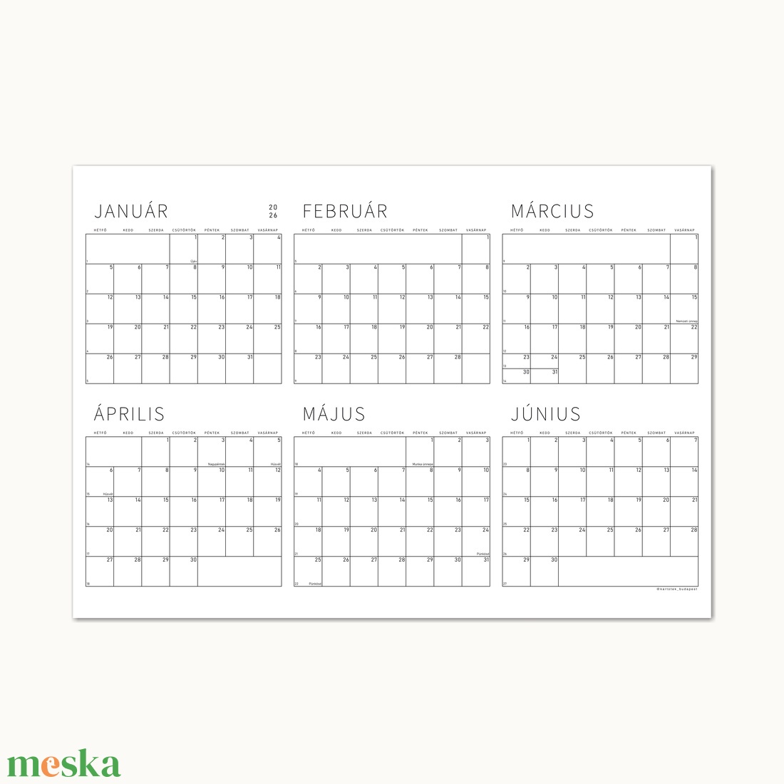 GRÁF poszternaptár XII. / 2026. naptári év / Féléves, kisméretű, vízszintes fali tervező - otthon & életmód - papír, írószer - naptár & tervező - Meska.hu