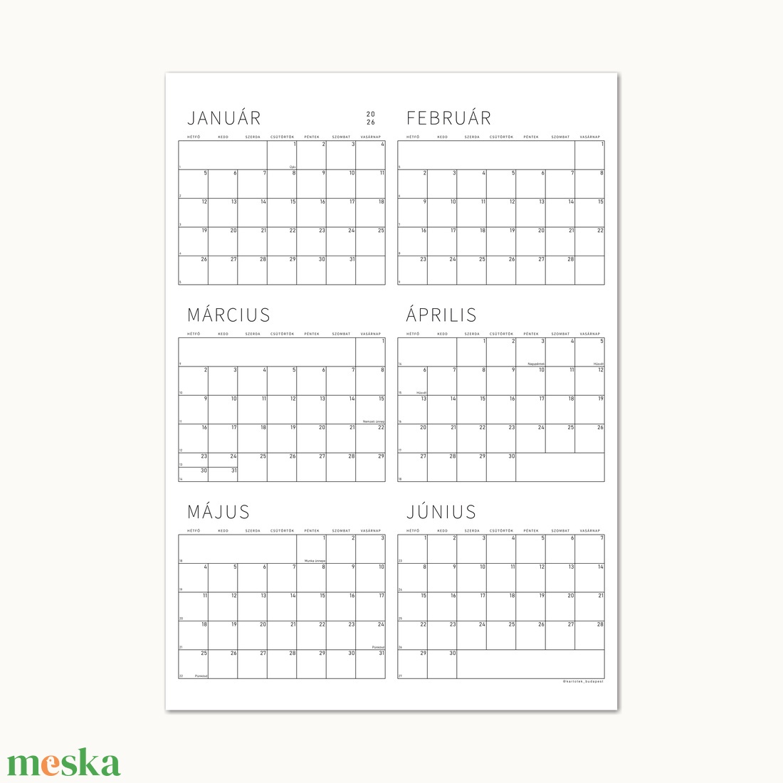 GRÁF féléves poszternaptár / kisméretű függőleges fali tervező naptár / 2025 / 2026 - otthon & életmód - papír, írószer - naptár & tervező - Meska.hu
