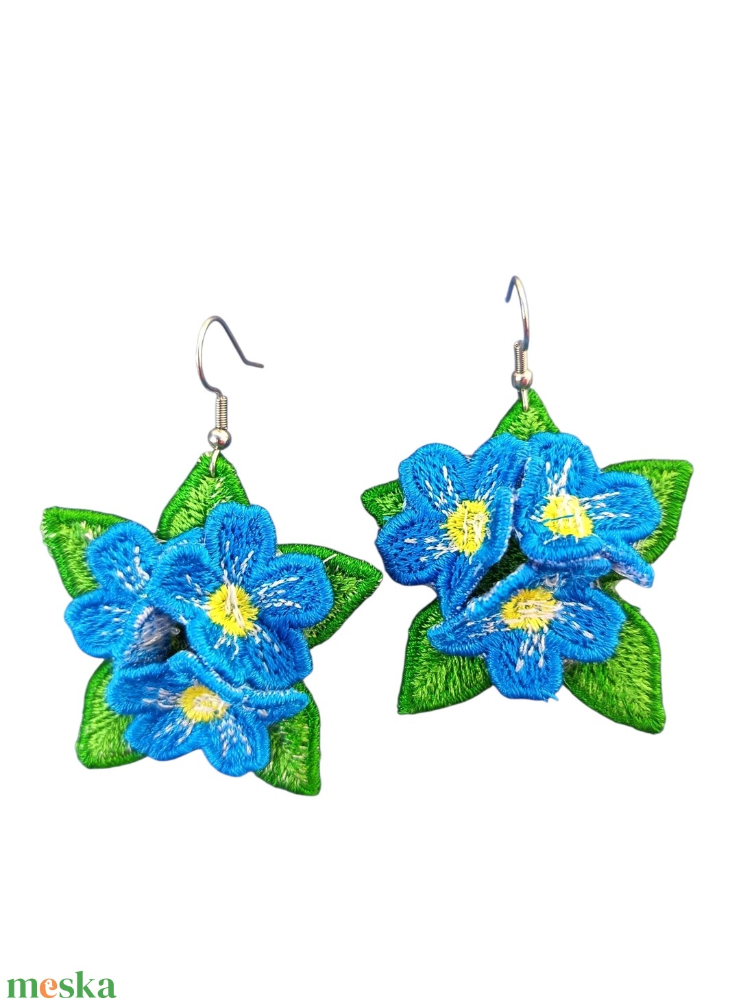 Kék nefelejcs fülbevaló  - ékszer - fülbevaló - lógó fülbevaló - Meska.hu