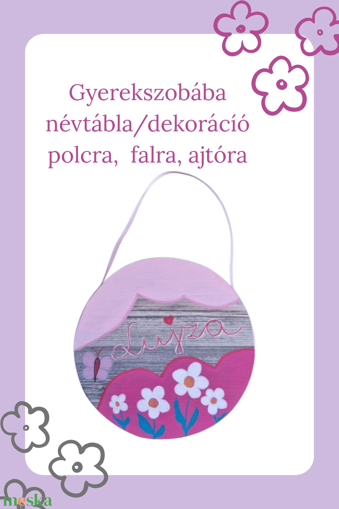 Kézzel festett egyedi névtábla  újrahasznosított laminált parkettából virágokkal - otthon & életmód - babaszoba, gyerekszoba - gyerek névtábla - Meska.hu