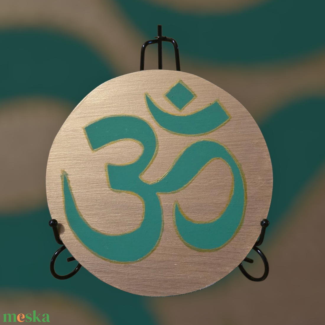 Om tábla kézzel festett, környezetbarát, jógaterembe, nappaliba arany -zöld színben - otthon & életmód - dekoráció - spiritualitás - mandala - Meska.hu