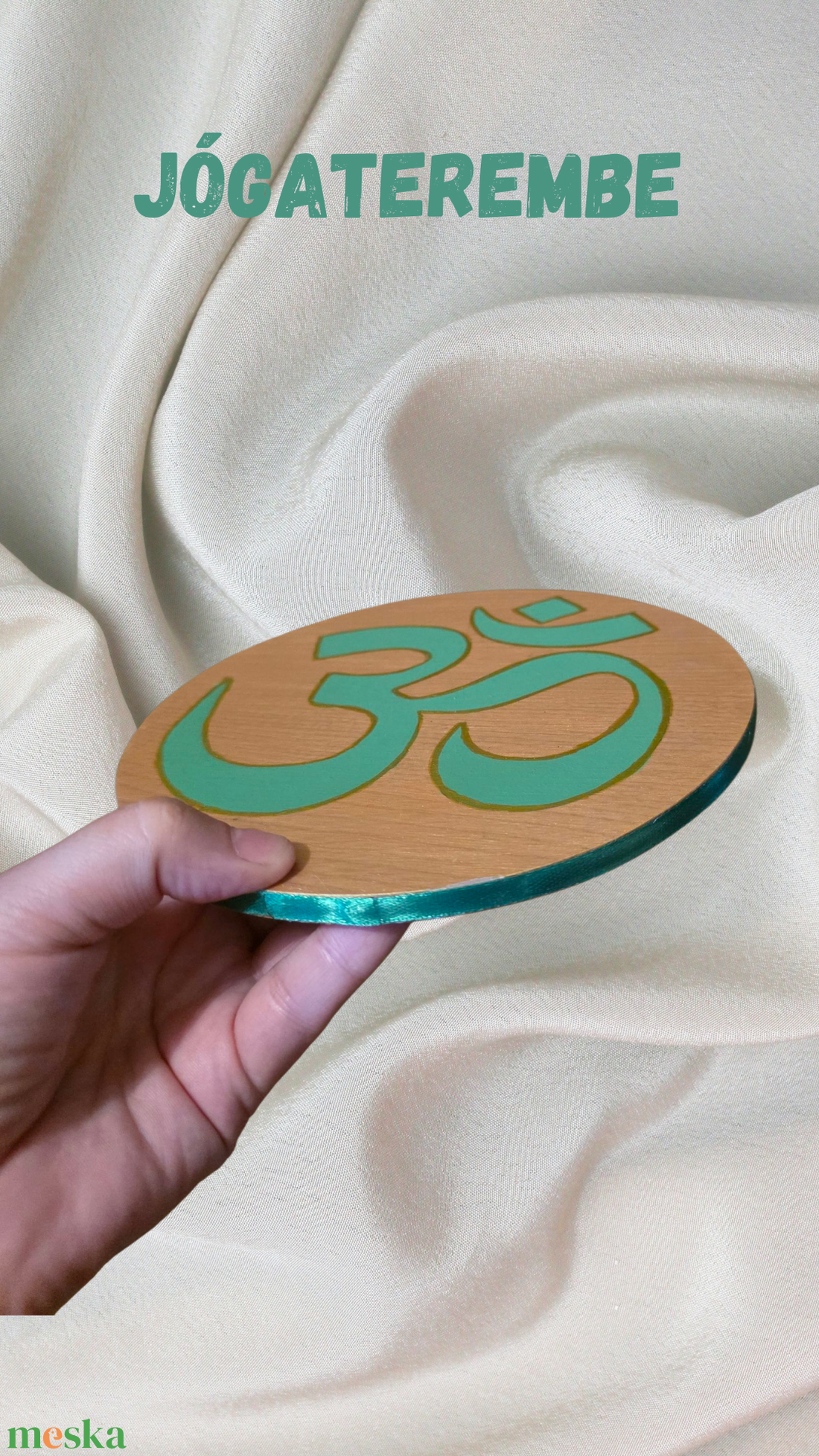 Om tábla kézzel festett, környezetbarát, jógaterembe, nappaliba arany -zöld színben - otthon & életmód - dekoráció - spiritualitás - mandala - Meska.hu